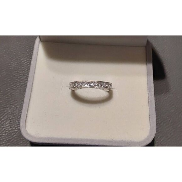 One Carat Pave Sim Diamond Bead Edge Eternity Band Ring Sz 8~.925 SS - Picture 1 of 4